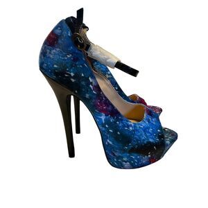 Shodazzle Size 7.5 Phaedra Platform Heel Blue Galaxy Print Rave Party Disco New